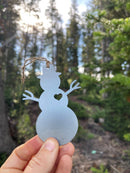 Snowman Christmas Ornament with Heart made from Raw Steel