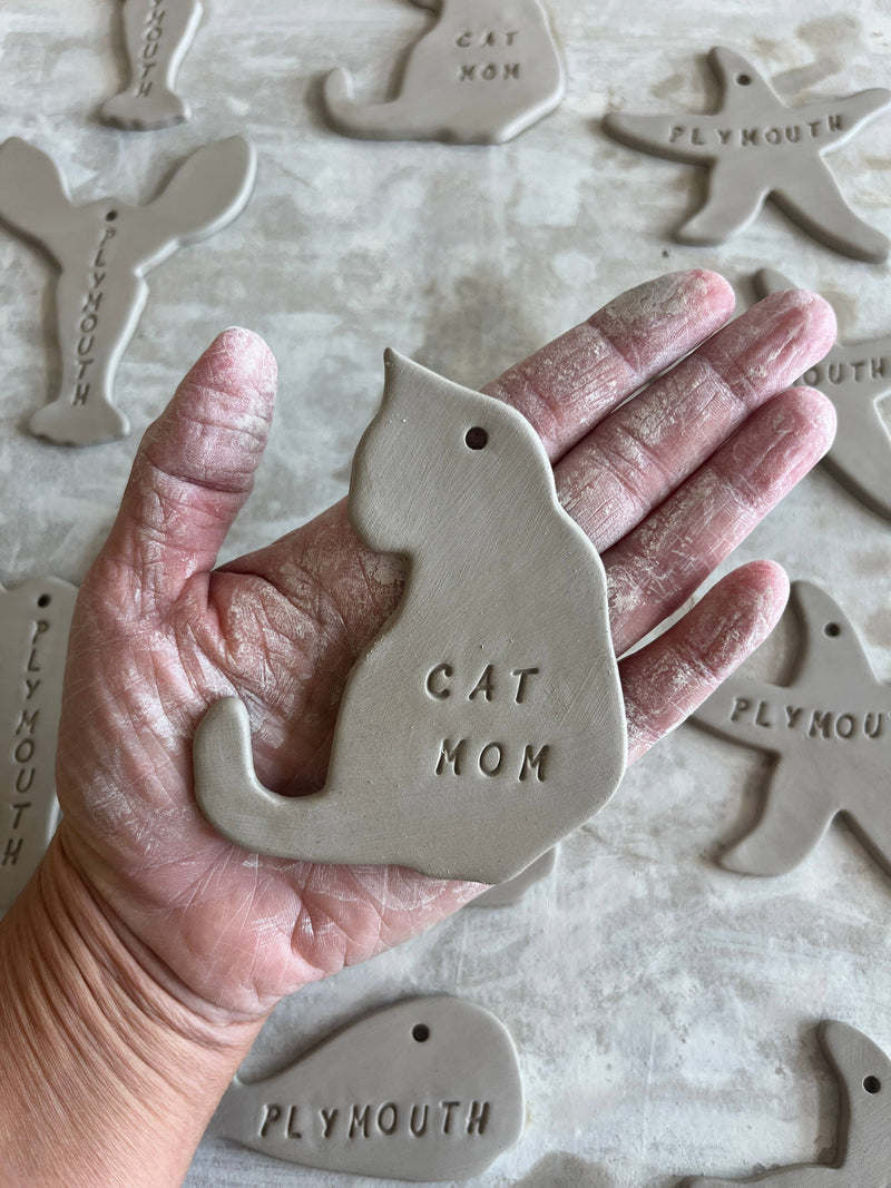Cat Mom Christmas Ornament  | Handmade Pottery