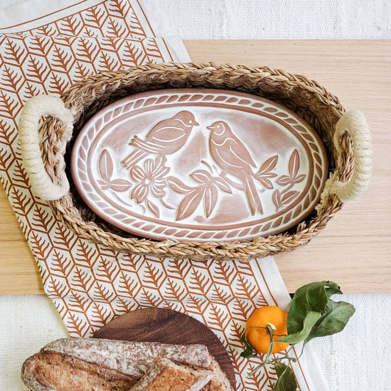 Handmade Bread Warmer & Wicker Basket - Lovebirds Oval