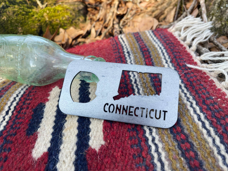 Connecticut State Rectangle Raw Steel Bottle Opener