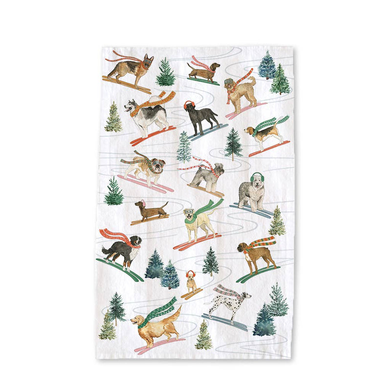 Holiday Ski Dogs Kitchen Towel - Winter Tea Towel