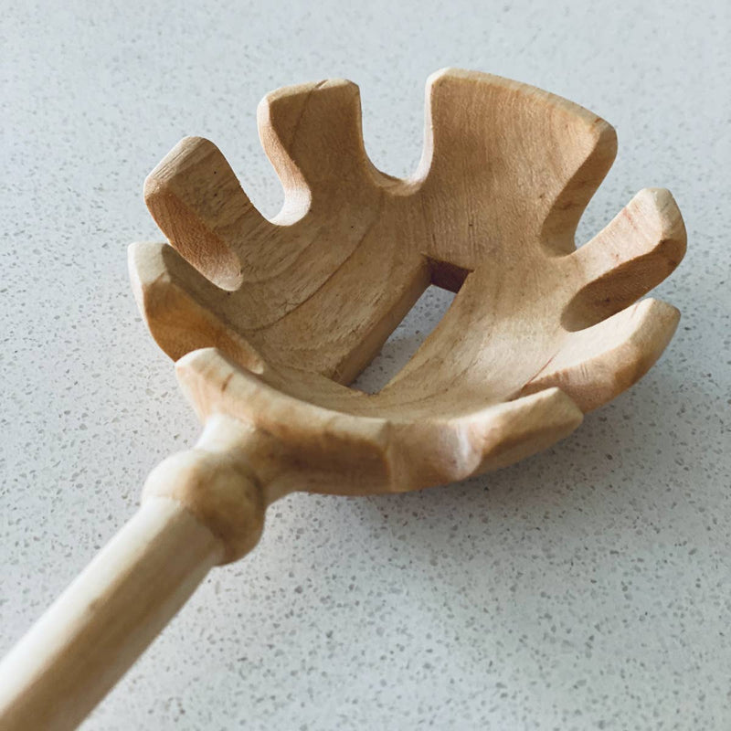 Hand Carved Imogene Pasta Spoon: Light Musave Wood