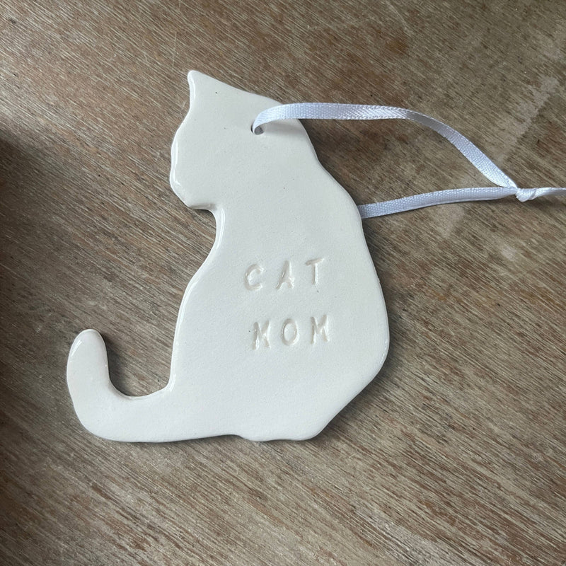 Cat Mom Christmas Ornament  | Handmade Pottery