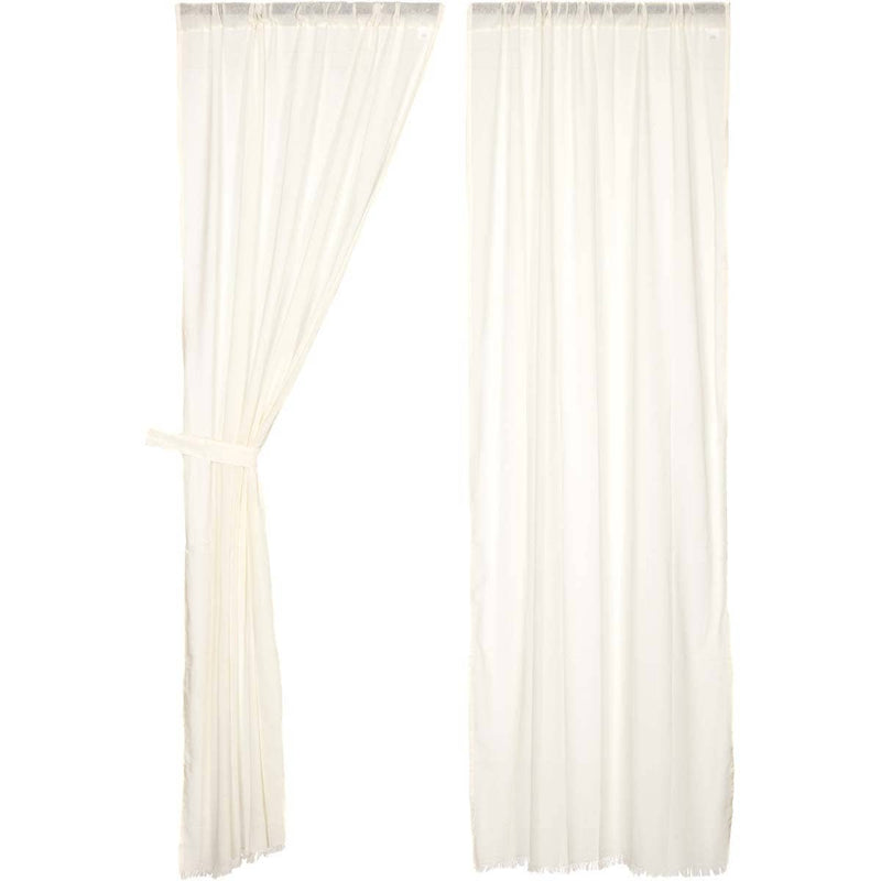 Tobacco Cloth Antique White Panel Fringed Set of 2 84x40