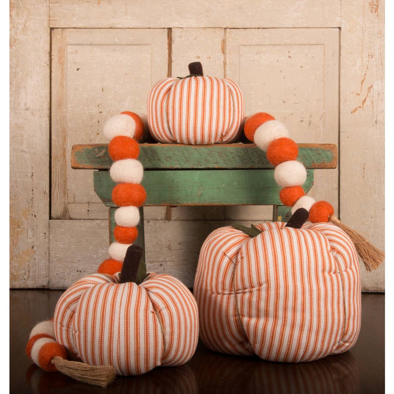 Cream Orange Ticking Pumpkin 4x3