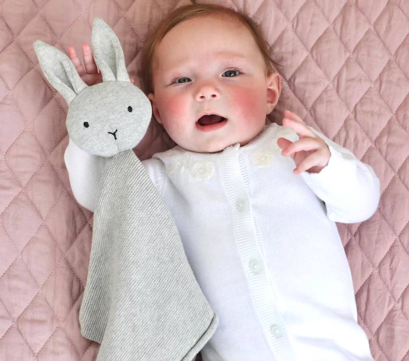 Organic Baby Lovey Security Blanket Cuddle Cloth - Bunny (Grey)