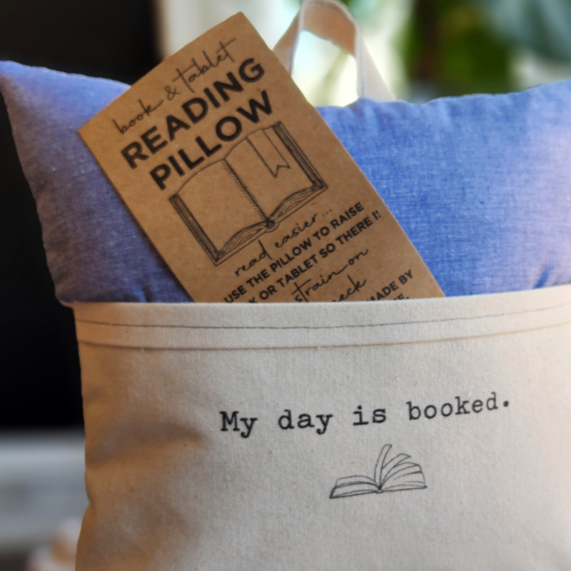 Reading Pillow- "My Day is Booked" - Chambray