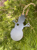 Snowman Christmas Ornament with Heart made from Raw Steel