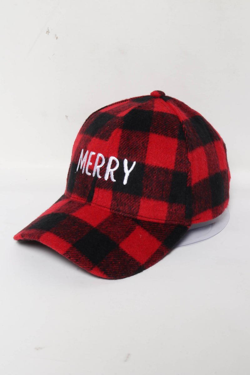 MERRY Christmas embroidery Plaid woven Baseball Cap: Red