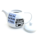 Stoneware Teapot "Drink Tea Read Books Be Happy"