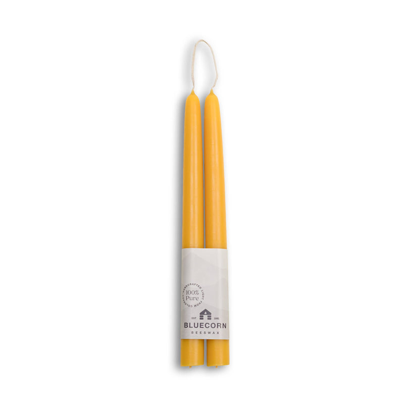 Pair of Hand-Dipped Beeswax Taper Candles: 10" / Raw