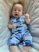 Baby Indigo Shibori Tie Dye Romper: Kanoko 3-6M