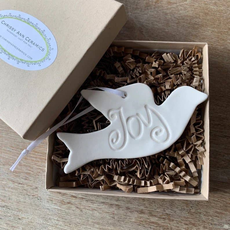 Joy Dove Ceramic Christmas Ornament | Handmade Pottery