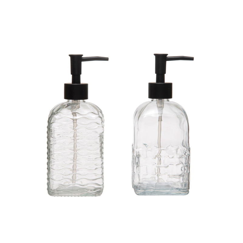 Embossed Glass Soap Dispenser with Pump - 2 Styles