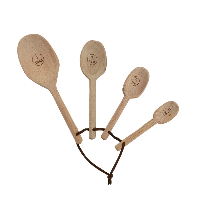 Carved Beech Wood Measuring Spoons, Set of 4