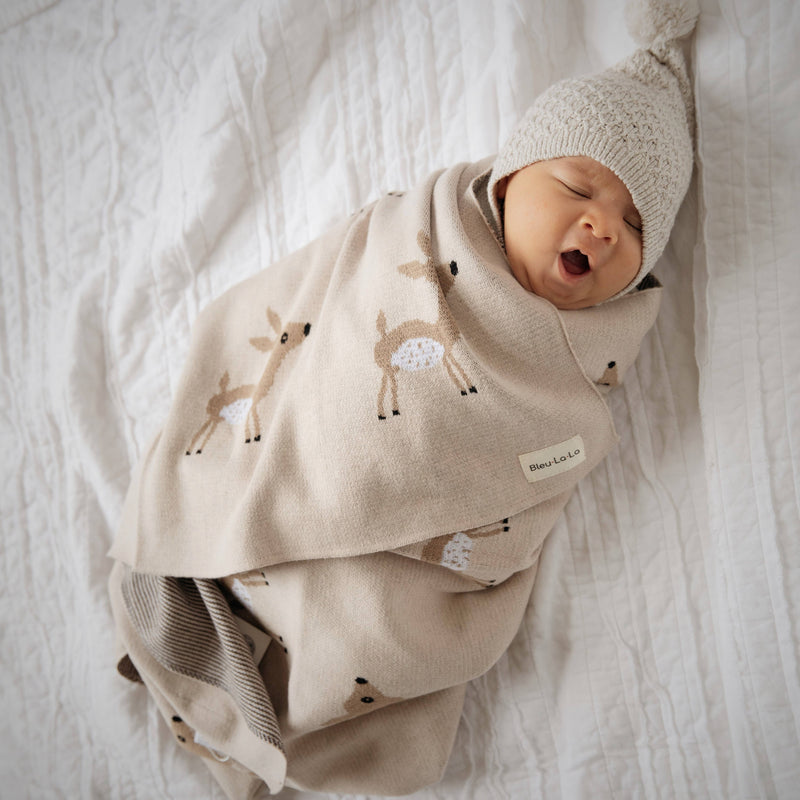 100% Luxury Cotton Receiving Swaddle Baby Blanket - Deer: Sage