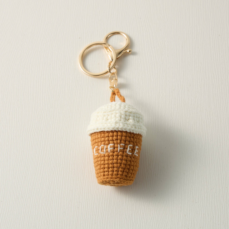 Hand-Knitted Coffee Cup Keychain for a Warm Pick-Me-Up