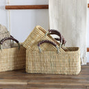 Market Reed Storage & Leather Baskets Shopping Bag: Small
