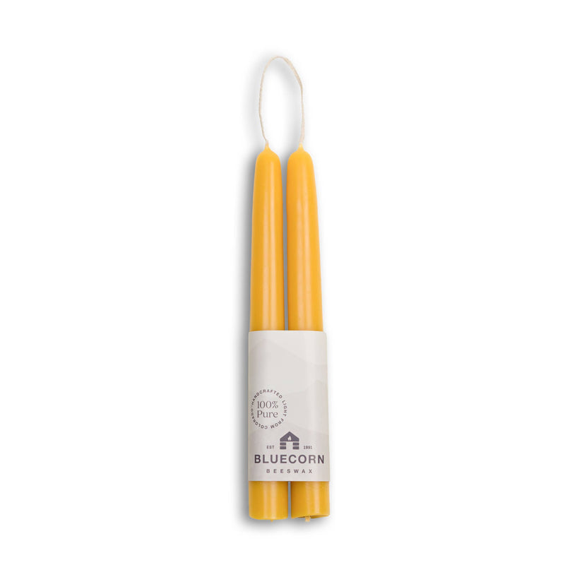 Pair of Hand-Dipped Beeswax Taper Candles: 8" / Raw