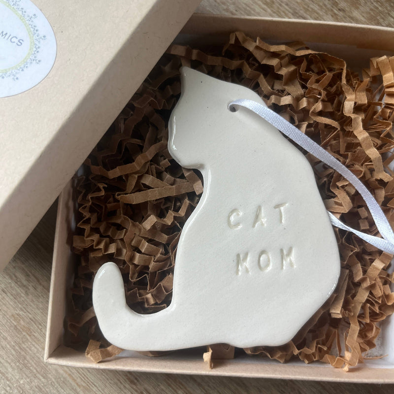Cat Mom Christmas Ornament  | Handmade Pottery