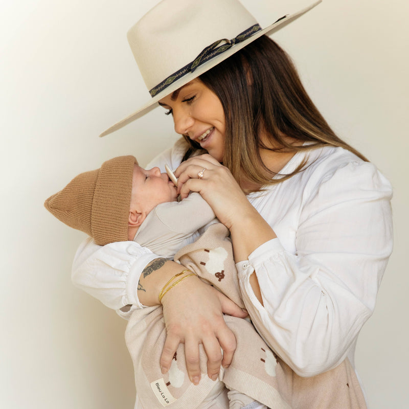 100% Luxury Cotton Receiving Swaddle Baby Blanket - Sheep: Taupe