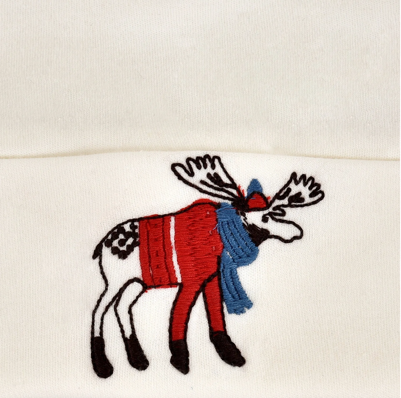 Baby Embroidered Roll Up Hat | Ivory Moose:Small