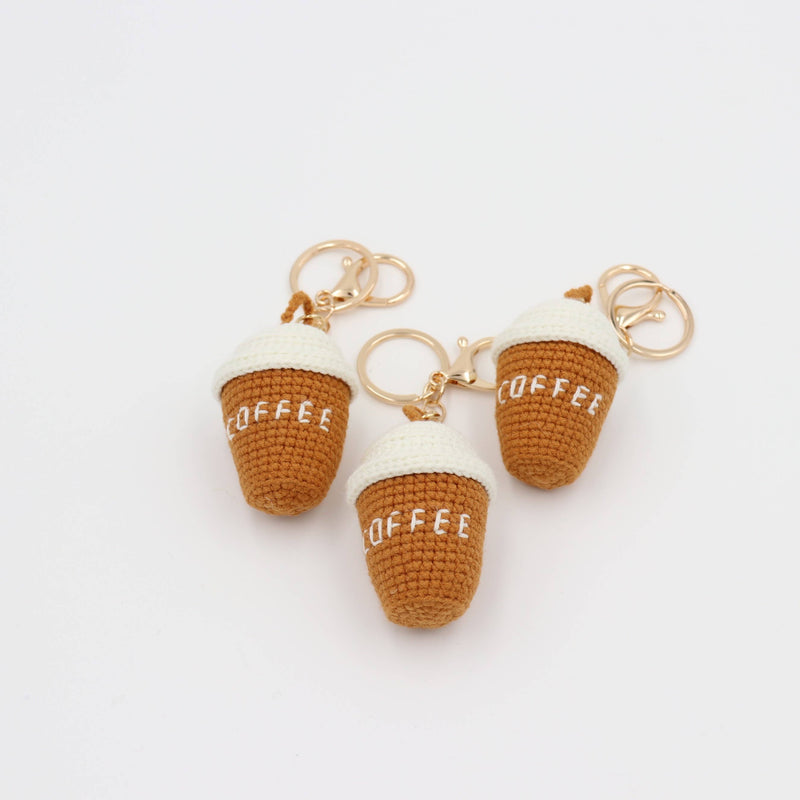 Hand-Knitted Coffee Cup Keychain for a Warm Pick-Me-Up