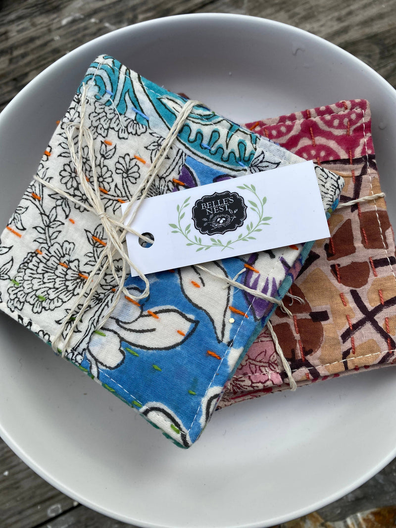 Four Assorted Square Cotton Coasters