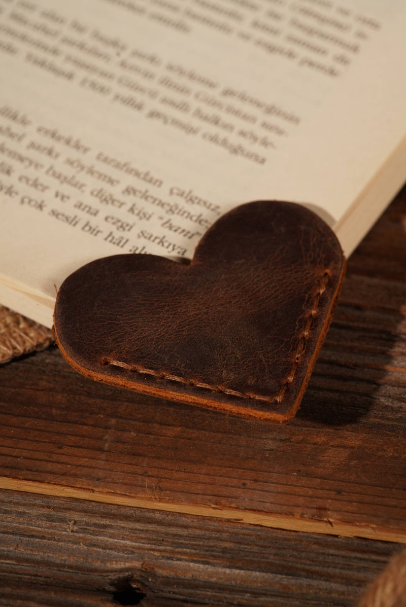Leather Heart Bookmark - Brown