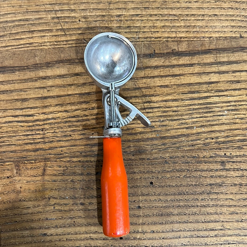 Vintage Orange Wooden Handled Ice Cream Scoop