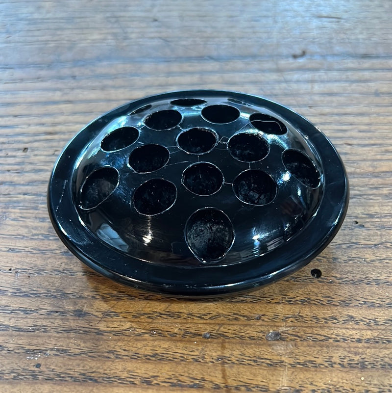 Vintage 4” Round Black Domed Glass Flower Frog