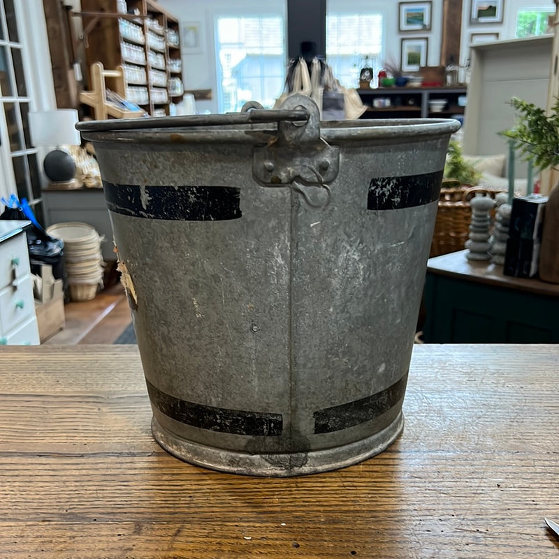 Vintage Atlantic Galvanized Bucket with Black Painted Stripes