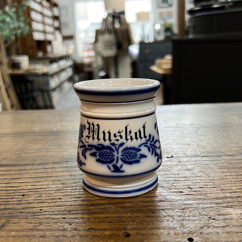 Vintage Blue Onion Lidded Horseradish Jar