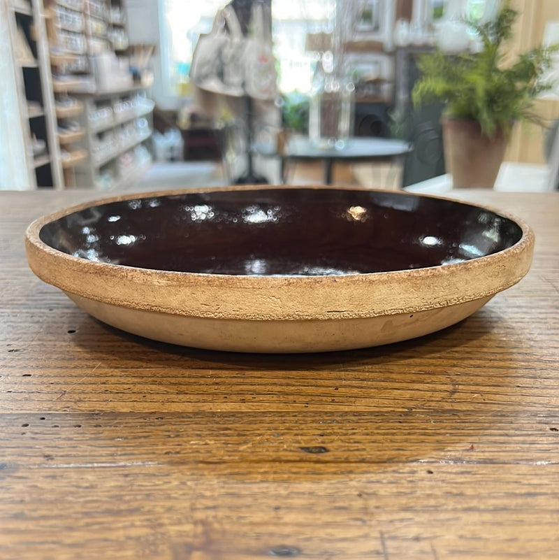 Vintage Brown Glazed Stoneware Unglazed Pie Plate