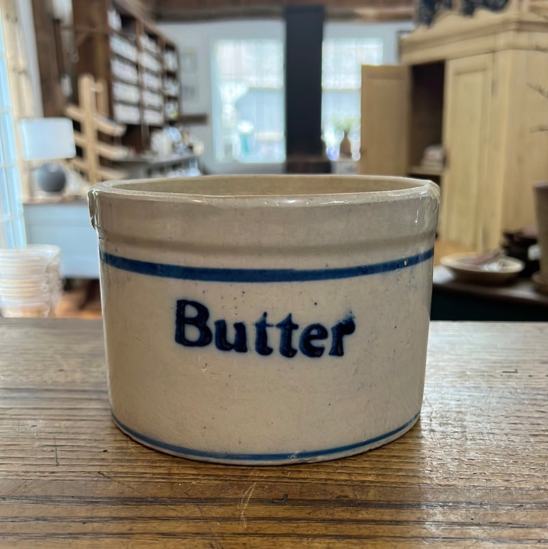 French Butter Crock, Rustic White Butter Keeper With Handle