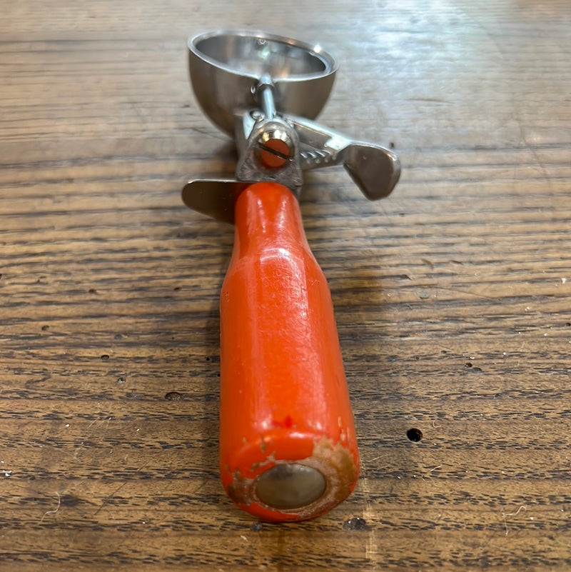 Vintage Orange Wooden Handled Ice Cream Scoop