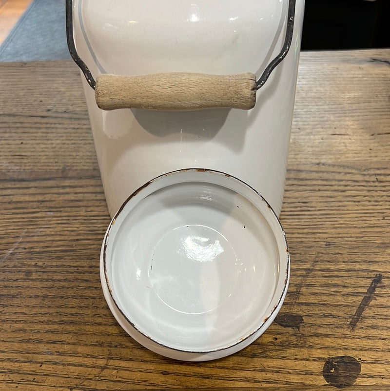 Vintage European White Enamelware Milk Pail