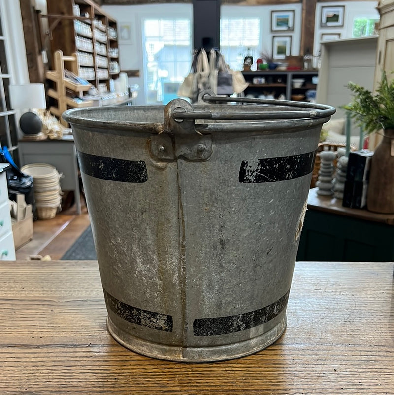 Vintage Atlantic Galvanized Bucket with Black Painted Stripes
