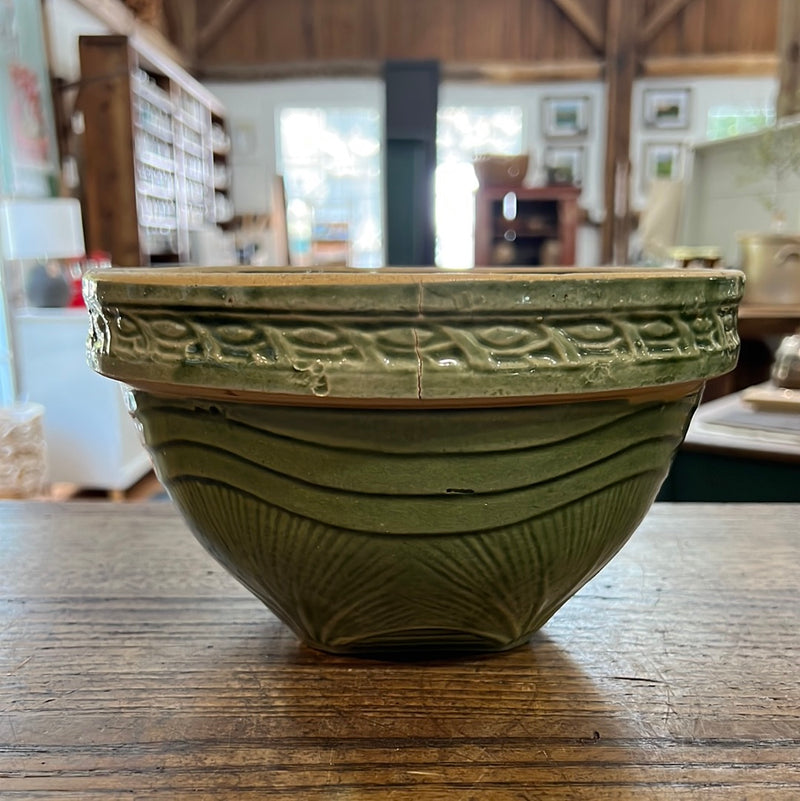 Vintage Stoneware Green Glazed 9" Mixing Bowl Bowl