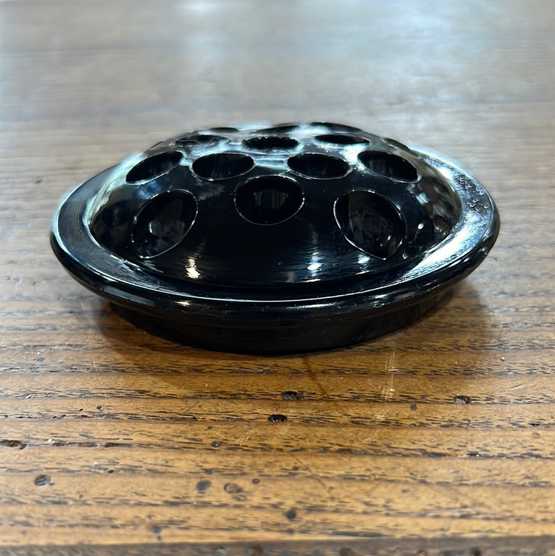 Vintage 4” Round Black Domed Glass Flower Frog