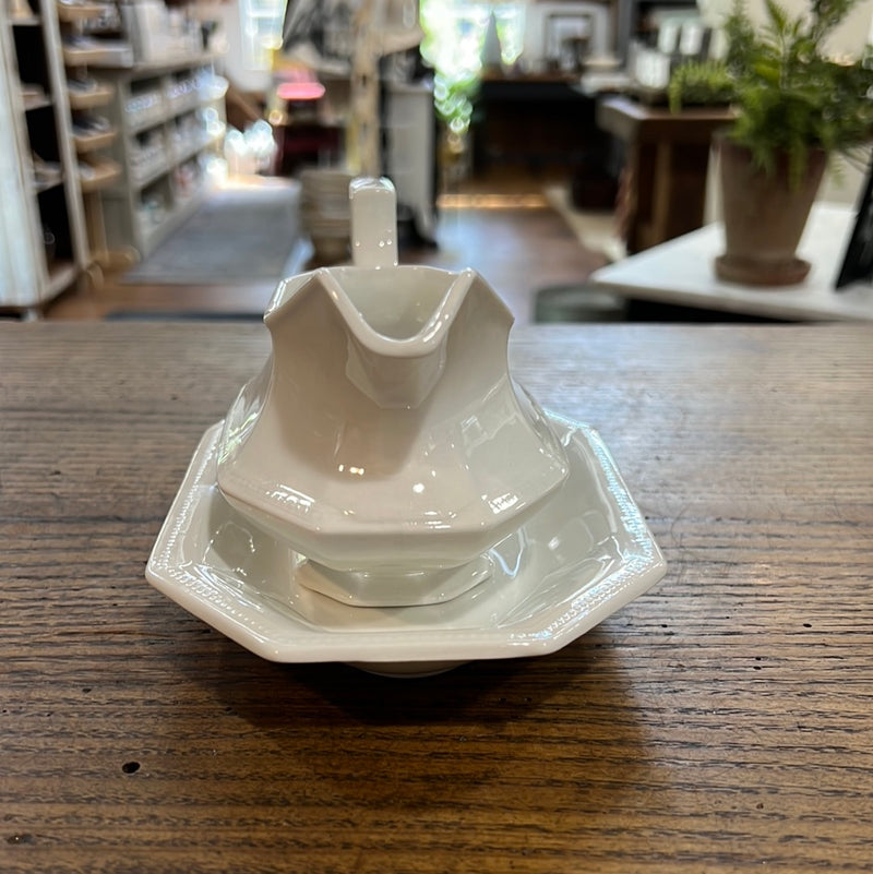 Vintage Johnson Bros. Ironstone Gravy Boat and Underplate