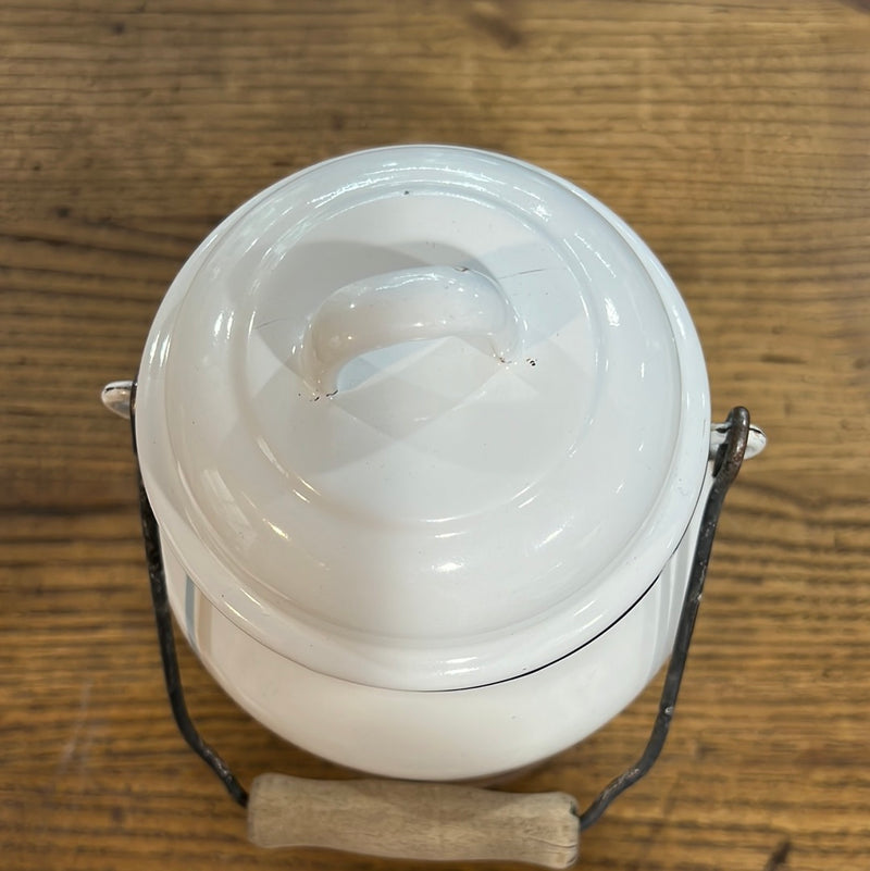 Vintage European White Enamelware Milk Pail