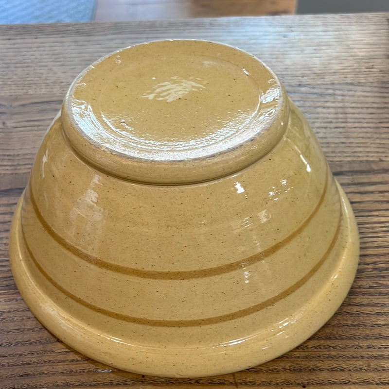 Vintage 10” Yellow Ware Double Tan Striped Mixing Bowl
