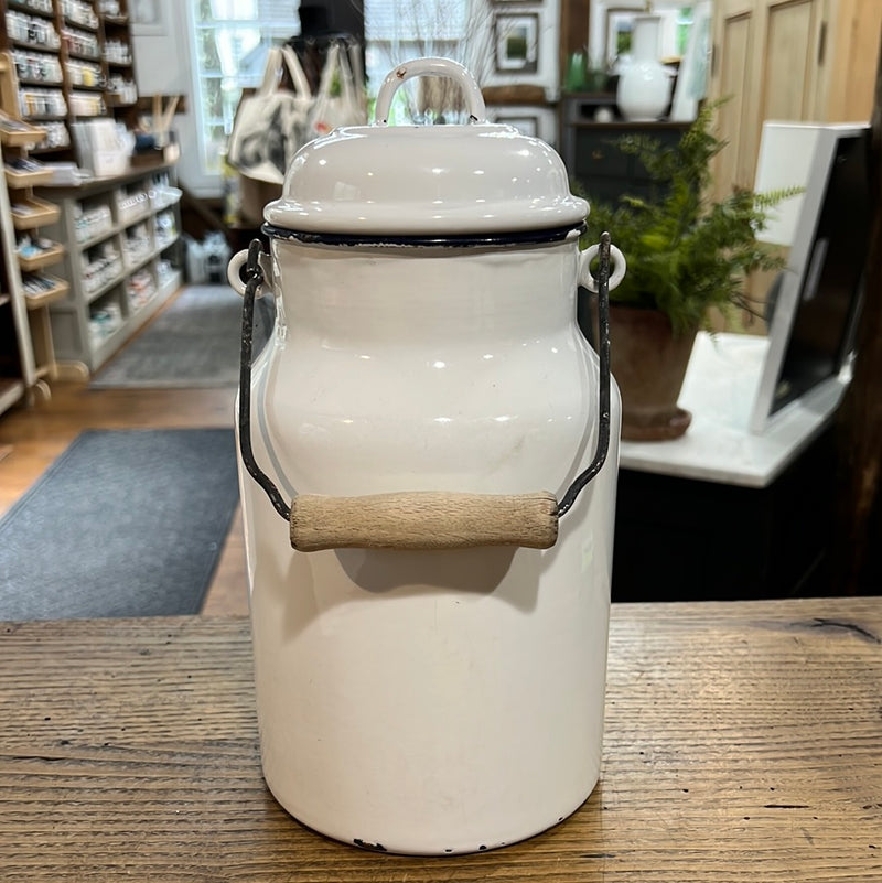 Vintage European White Enamelware Milk Pail