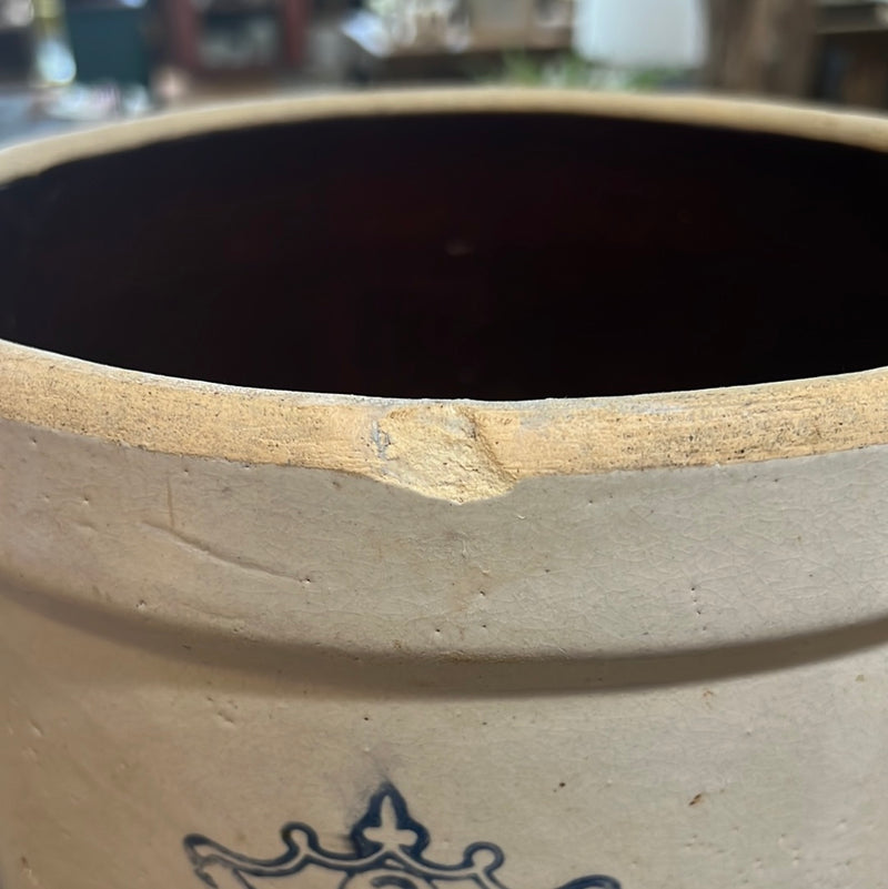 Vintage 3 Gallon Stoneware Blue Crown Crock