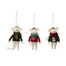 Wool Felt Mouse in Hat and Sweater Ornament - 3 Styles