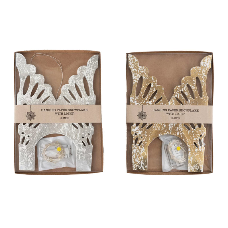 Paper Snowflake Ornament w/ LED Light String, 2 Colors (Requires 1-CR22 Battery)