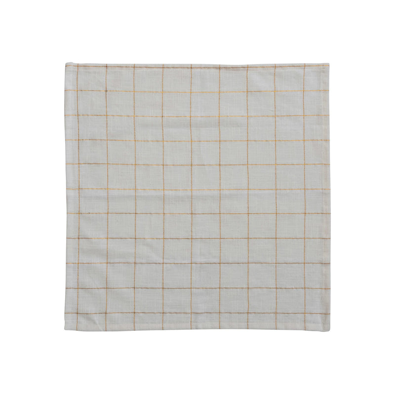 Cotton Napkins w/ Grid Pattern & Metallic Gold Thread, Cream Color, Set of 4