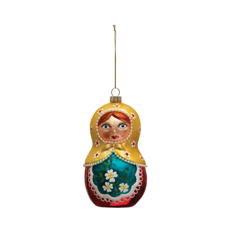 Hand-Painted Glass Babushka Ornament