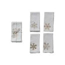 Linen Printed Napkins w/ Gold Foil Snowflake, Set of 4 Bundled w/ Tie & Bells